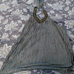 Green Backless Beaded Blouse